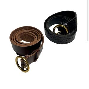 Urban Outfitters Lot of 2 Belts Black Brown Round Buckle 100% Leather Medium